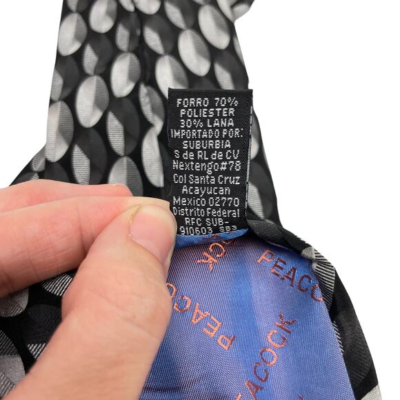 Peacock | Black & Gray Oval Circle Print Silk Neck Tie - Picture 5 of 7